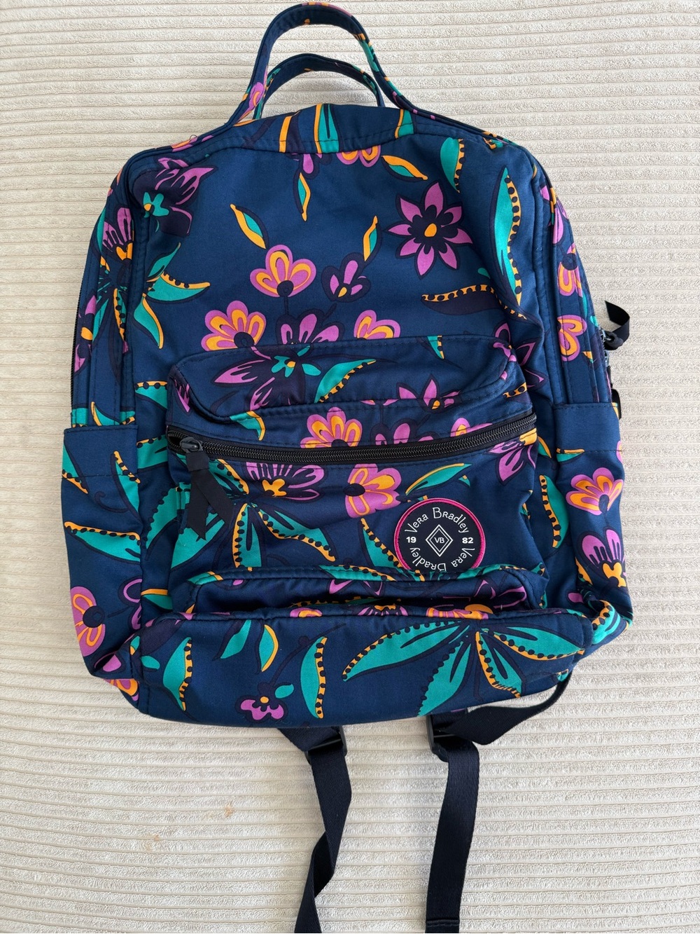 Vera Bradley Navy Floral Backpack with Teal, Pink & Yellow Accents